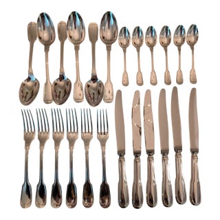 Late 20th Century Christofle "Chinon" Sterling Silver 4-Piece Place Settings, 6 Sets 24 Pieces For Sale