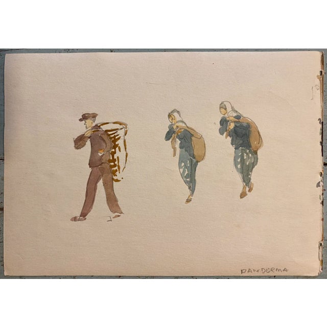 Figurative 1950s Ivy Attwell Coastal Turkey Watercolor Painting For Sale - Image 3 of 3