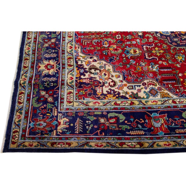 Handmade Antique Persian Tabriz Wool Rug With Multicolor Medallion Motif For Sale - Image 4 of 7