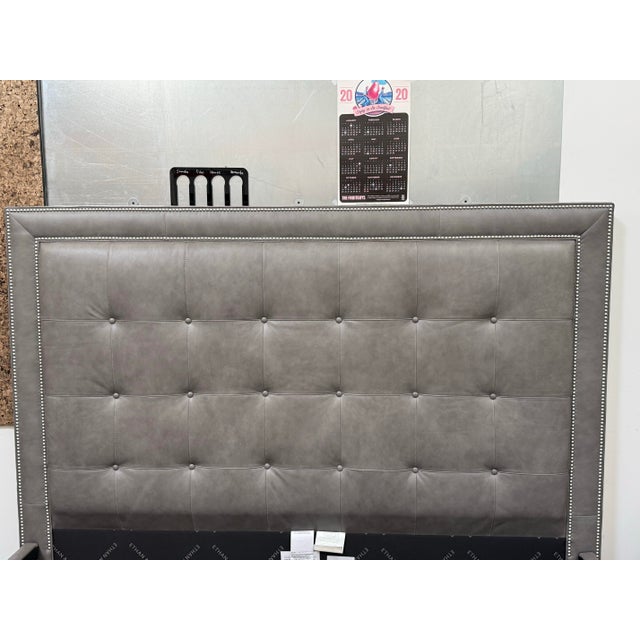 Ethan Allen Eastern King Size Ethan Allen Tufted Nailhead Leather Bed Frame For Sale - Image 4 of 12