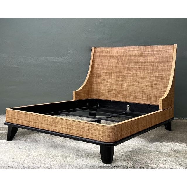 Vintage Wrapped Grasscloth Queen Bed For Sale In West Palm - Image 6 of 12