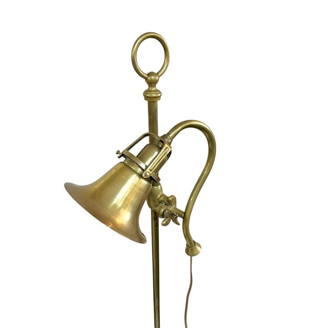 Mid-Century Modern Vintage Brass Adjustable Library Floor Lamp With Marble Base For Sale - Image 3 of 12