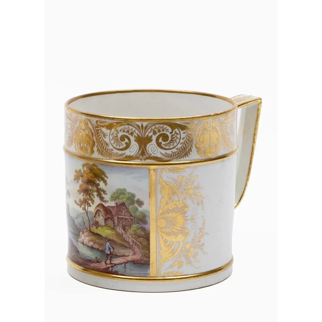 Large antique early 19th century George III Derby porcelain porter's tankard mug. Decorated with hand painted Alpine...