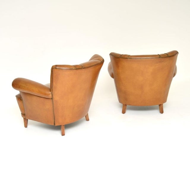 Vintage Swedish Leather Club Armchairs, 1940s, Set of 2 For Sale - Image 4 of 9