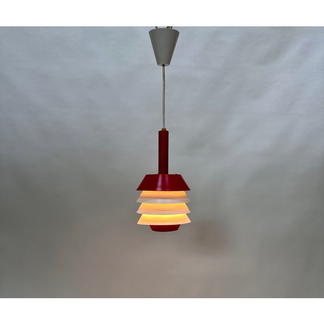 Red Scandinavian Slatted Metal Pendant Lamp, 1960s For Sale - Image 8 of 18
