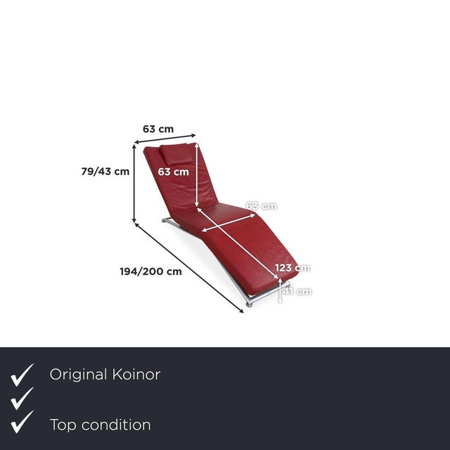 The Jeremiah chaise longue from the German manufacturer Koinor is upholstered in red genuine leather and stands on a...