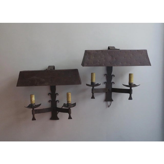 Mid-Century Modern Mid-Century Brutalist Patinated Iron Wall Lights, 1960s, Set of 2 For Sale - Image 3 of 10