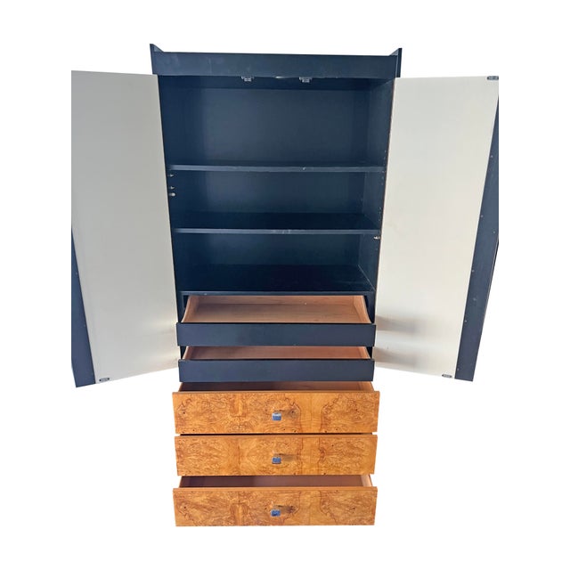 Vintage Milo Baughman Style, no tags. Burl and Black Tall Dresser or Wardrobe, Chifferobe in Modern Design Great design!...