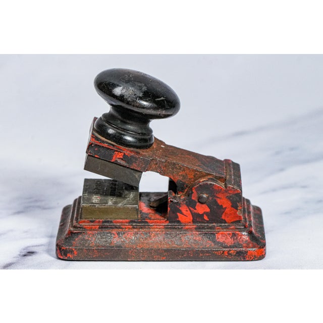 Victorian Unusual Painted Pattern Antique Metal Cast Iron Desk Embosser Clamp Paperweight Industrial Home Decor For Sale - Image 3 of 8