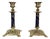 Antique Victorian Brass and Porcelain Candlesticks, 1880, Set of 2 For Sale