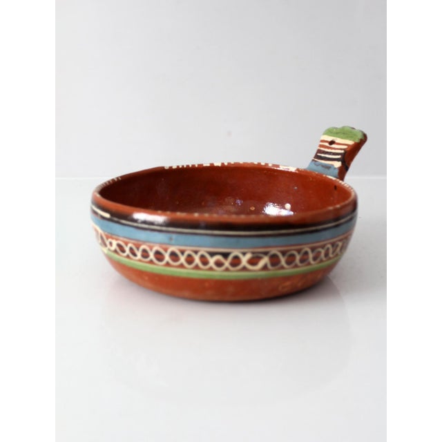 Mid 20th Century Mexican Pottery Hand-Painted Terracotta Handled Serving Dish For Sale - Image 12 of 14