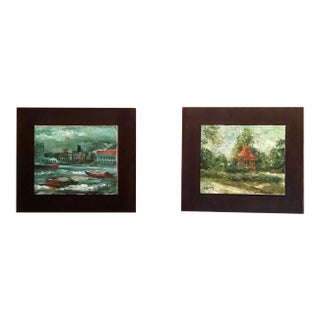 Mid Century Impasto Oil Paintings on Canvas Board by Kam Kee Yong - a Pair For Sale