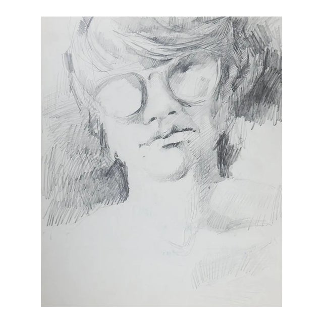 Late 20th Century Young Man in Glasses Pencil Portrait Drawing For Sale