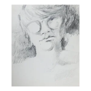 Late 20th Century Young Man in Glasses Pencil Portrait Drawing