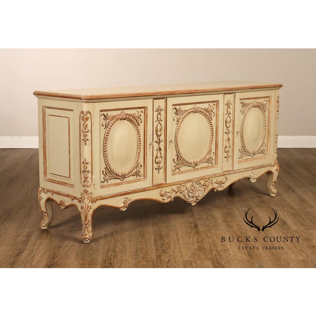 French Rococo Style Painted Sideboard Buffet Cabinet For Sale - Image 16 of 18