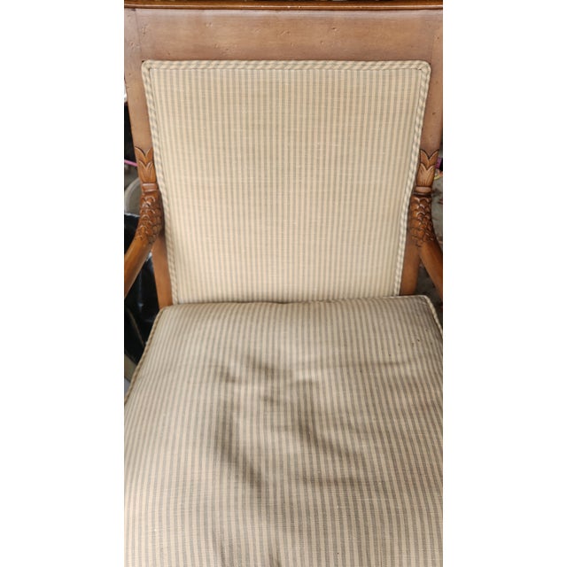 Pair of Vintage French Empire Style Dolphin Carved Walnut Armchairs With Down Cushions For Sale - Image 15 of 18