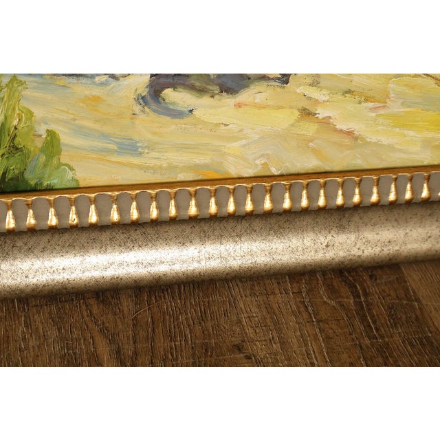 Late 20th Century Western Cowboy on Horse Oil Painting on Canvas 55" x 43" Signed 'S. T. Cesent' in Gold Gilt Frame For Sale - Image 15 of 18