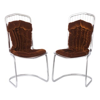 Mid-Century Modern Italian Chrome Cantilever Dining Chairs attributed to Gastone Rinaldi for Rima, 1970s, Set of 6 For Sale