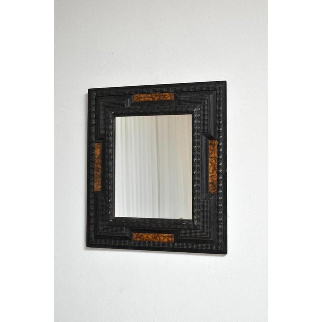 Carved Ebonised Wood and Trompe l'Oeil Turshell Mirrors, 19th Century, Set of 2 For Sale - Image 3 of 6