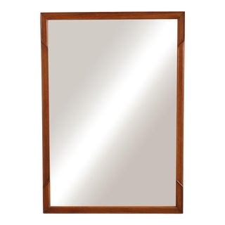 Vintage Mid-Century Modern Walnut Carved Rectangular Wall Mirror For Sale