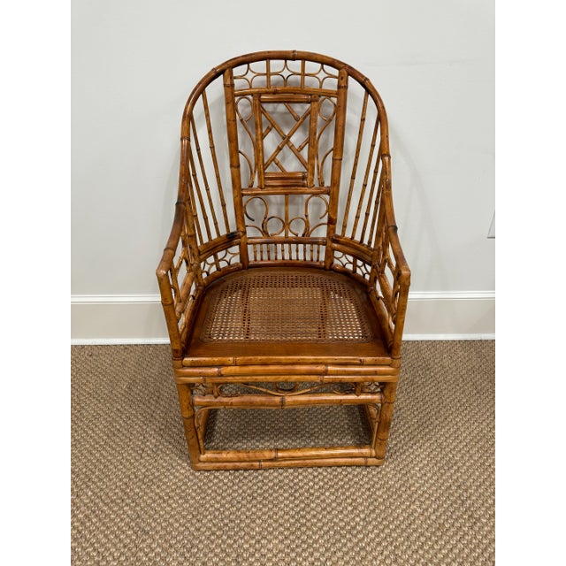 Chinese Late 20th Century Brighton Pavilion High Back Chinese Chippendale Bamboo Arm Chair For Sale - Image 3 of 6