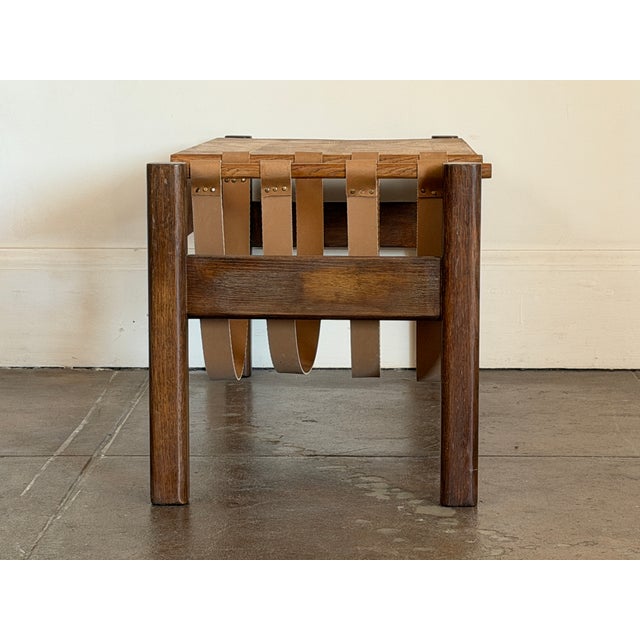 1970s French Brutalist Solid Oak Coffee Table With Magazine Holder For Sale - Image 11 of 13