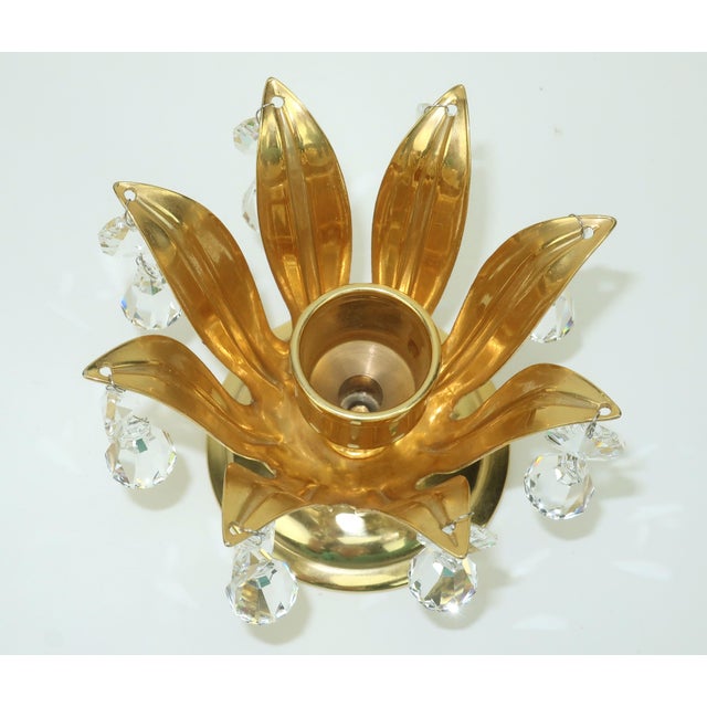 Palwa 1980's Lycenta Sweden Gold Plated & Crystal Candle Holders, a Pair For Sale - Image 4 of 8