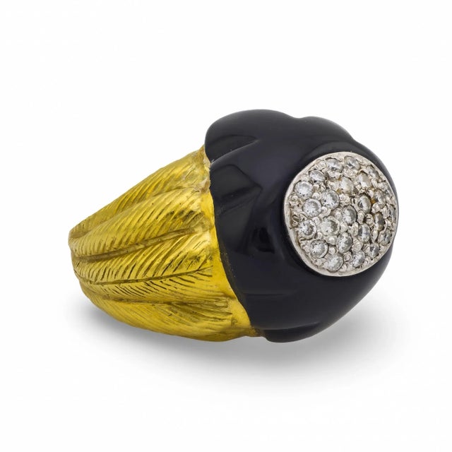 Mid 20th Century Mid 20th Century Maz Diamond Onyx 18k Yellow Gold Cocktail Ring, Size 9 For Sale - Image 5 of 6