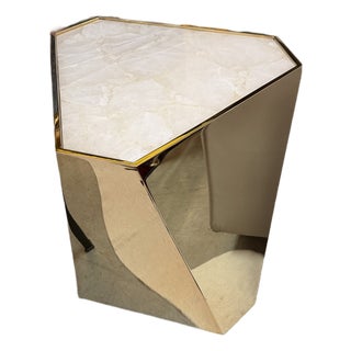 Hexagonal Brass and Quartz Side Table For Sale