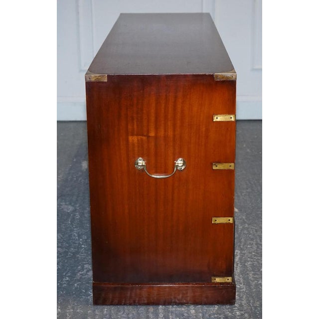 Vintage Yew Wood Military Campaign Sideboard Bank of Drawers with Brass Handles For Sale - Image 15 of 18