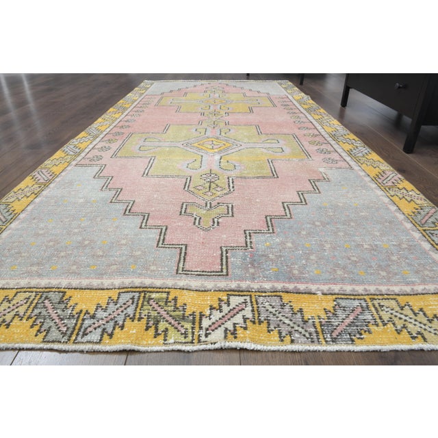 1970s Vintage Turkish Oushak Handmade Wool Cotton Pink Area Rug For Sale - Image 5 of 11
