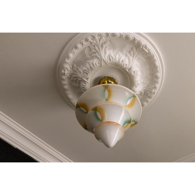 Art Deco White Glass and Brass Pendant Light, Germany, 1930s For Sale - Image 6 of 18