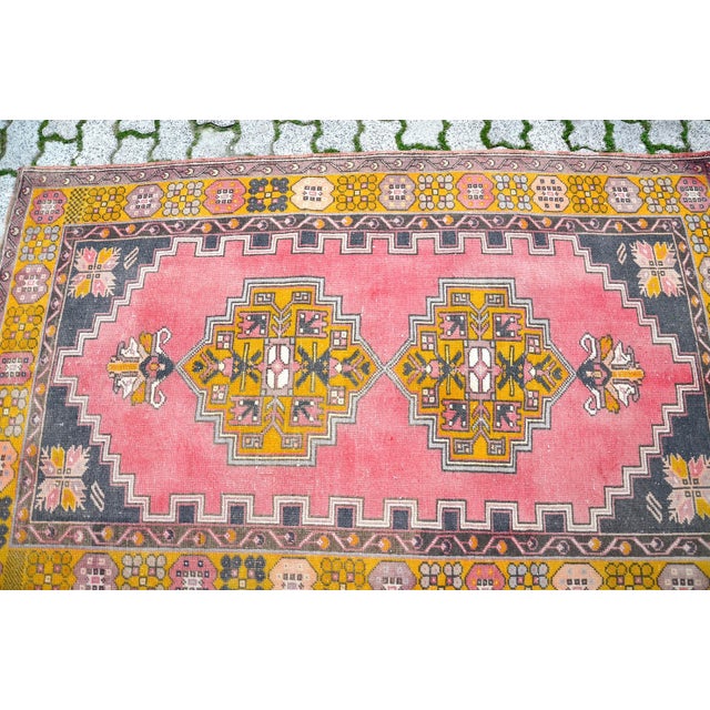 Vintage Pink Hand-Made Rug For Sale - Image 6 of 11
