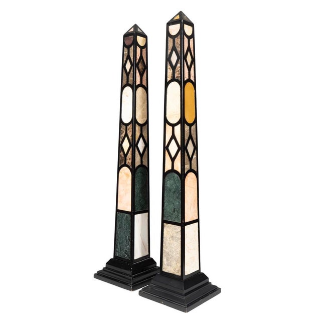 Stone Pair of Ebonized and Marble Obelisks For Sale - Image 7 of 8