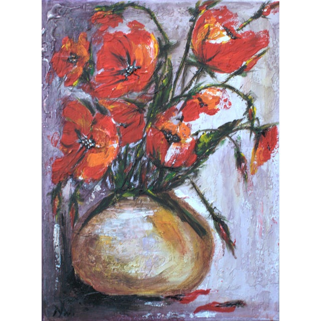 Poppy Flame captures the vibrant energy of blooming nature and the expressive force of color. Bright red poppies appear...