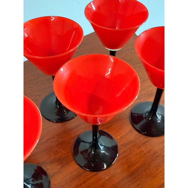 Mid 20th Century Vintage 1930's Art Deco Red & Black Cordial Cocktail Glasses - Set of 6 For Sale - Image 5 of 9