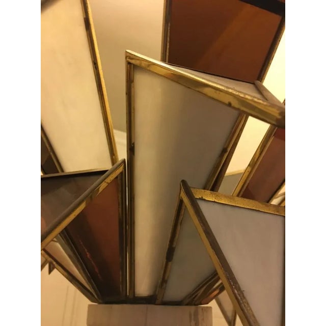 Modernistic Italian Framed Glass and Travertine Marble Palm Tree Floor Lamp For Sale - Image 11 of 13