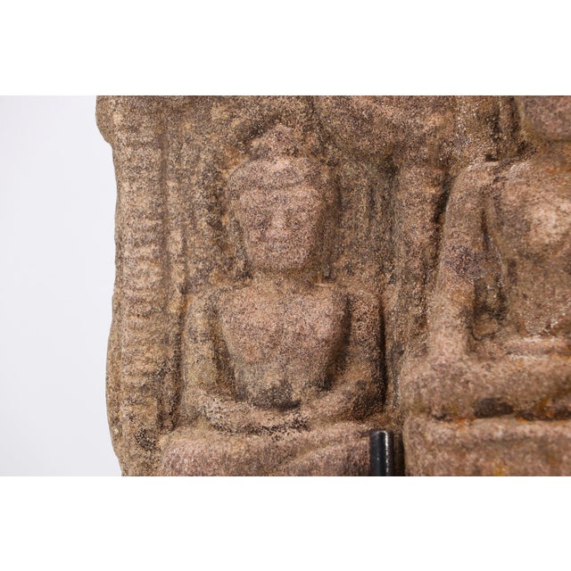 19th Century Large Buddha Votive Plaque, Sandstone on Metal Stand, India For Sale - Image 6 of 17