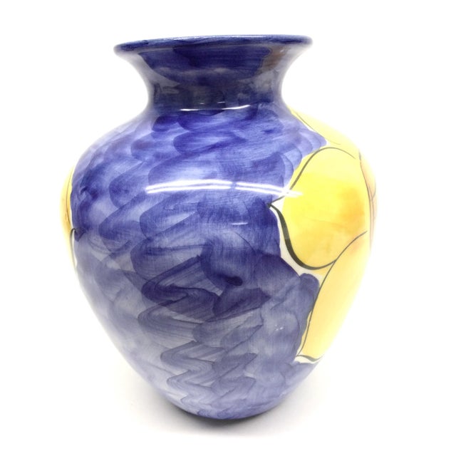 1970s Vintage Loucarte Ceramic Sunflower Hand Painted Flower Vase For Sale - Image 5 of 6