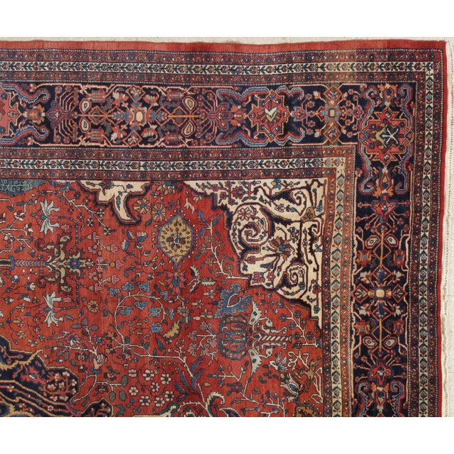 Late 19th Century Antique Farahan Sarouk Carpet, Handmade Oriental Rug, Red, Navy, Fine Details For Sale - Image 5 of 11