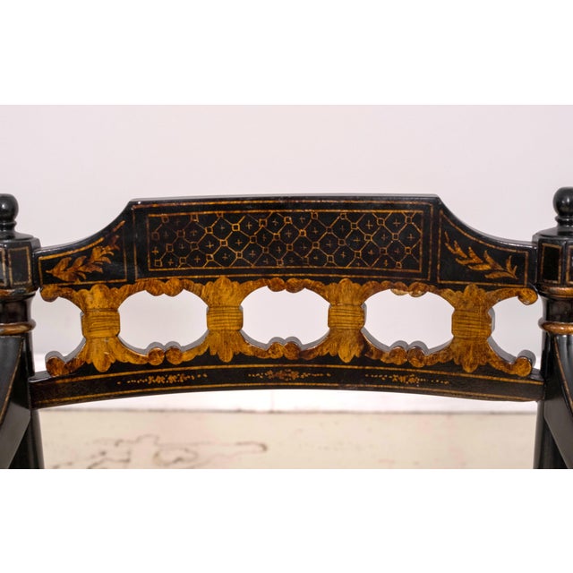 Vintage Regency Style Eglomise & Gilt Cane Seat Armchair For Sale - Image 9 of 18