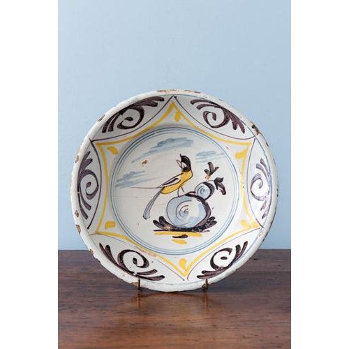 Yellow 18th Century Dutch Delft Yellow and Manganese Bird Dish For Sale - Image 8 of 8