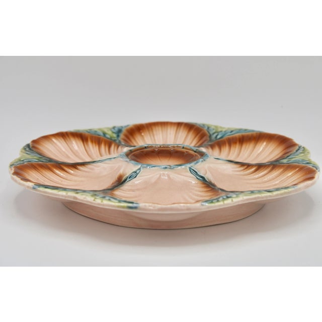 Ceramic 1940s French Art Deco Blue Green and Peach Ceramic Oyster Plate For Sale - Image 7 of 10
