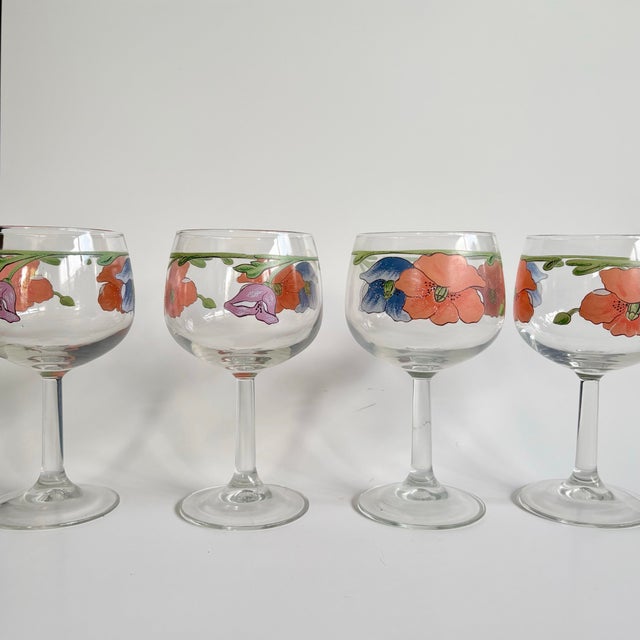1980s 1980s Villeroy & Boch “Amapola” Goblet Glasses – Floral Art Wine Glasses - Set of 4 For Sale - Image 5 of 8