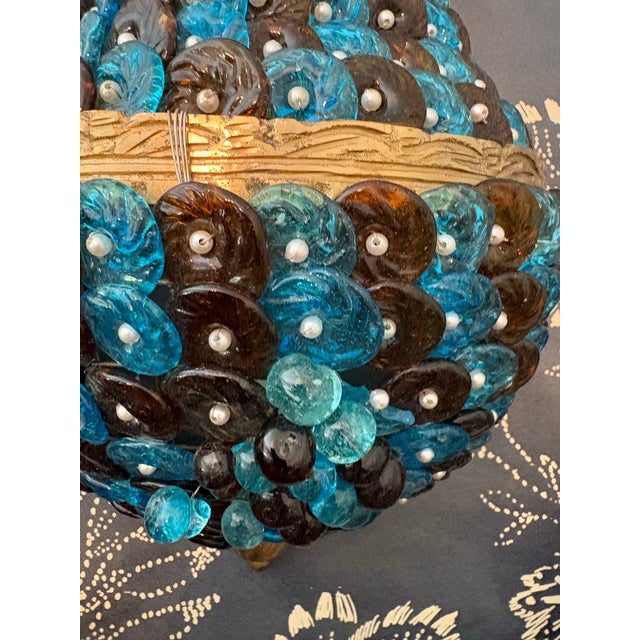 1940’s Dore Bronze Sconce Cages With Beaded Glass in the Style of Ercole Barovier, a Pair For Sale - Image 6 of 12