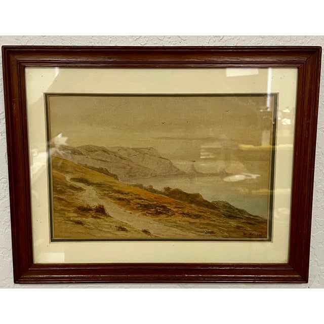 Antique Coastal Landscape Watercolor Painting Signed by W J Gibbs - Circa 1901 For Sale - Image 9 of 10