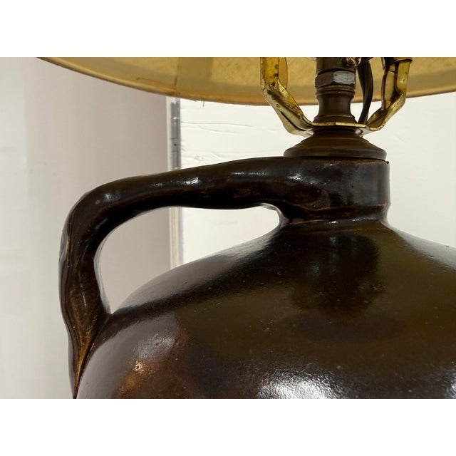 Rustic Two-Tone Ceramic Jug Table Lamp, Vintage For Sale - Image 10 of 12
