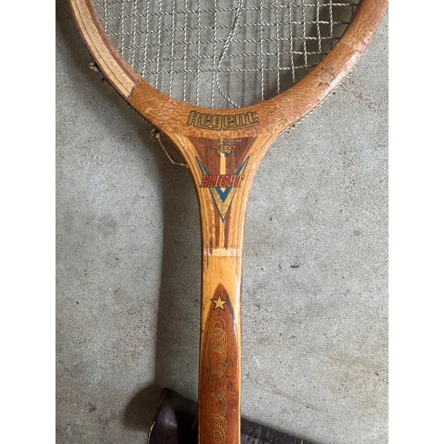 Brown Vintage Collection of Miscellaneous Tennis Rackets With Guard and Hand Knit Cover For Sale - Image 8 of 12