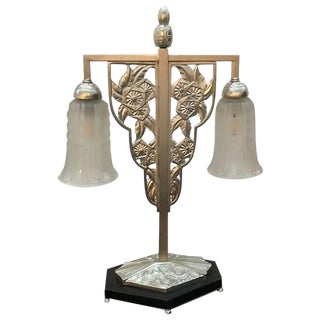 Geometric G Leleu French Art Deco Table Lamp For Sale