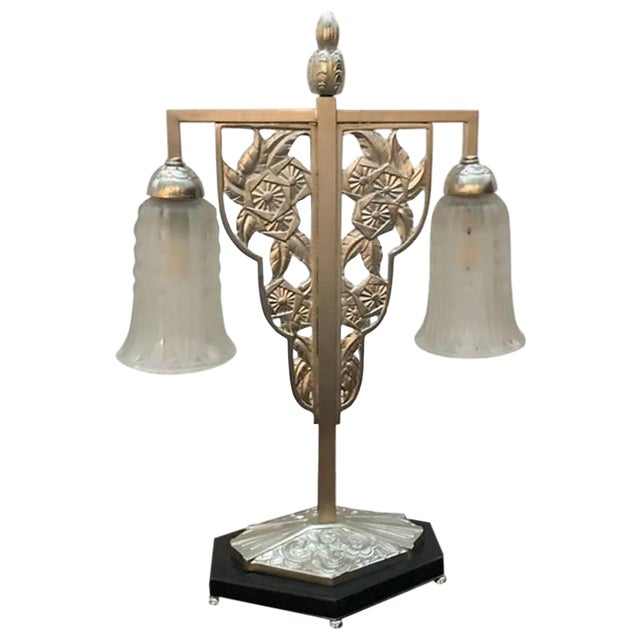 Geometric G Leleu French Art Deco Table Lamp For Sale